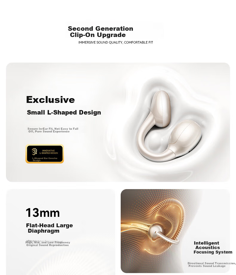 Joyroom OE3 Bluetooth Earphones L-Shaped Flat Head Clip-On Open-Ear Bone Conduction Wireless Sports Running Long Battery Life 2026 Latest Model 18
