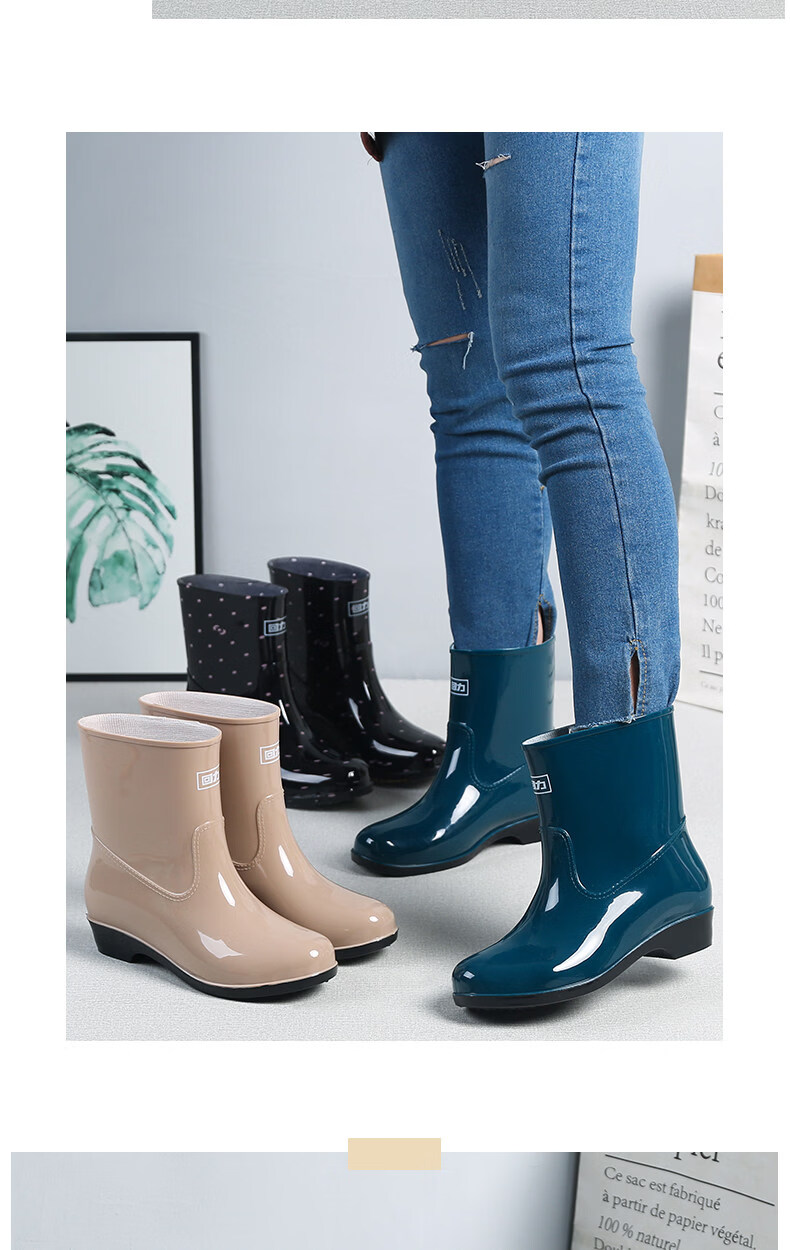Warrior Women's Rain Boots, Mid-Calf Adult Waterproof Shoes, Rubber Overshoes, Water Boots HXL23-S Green-YoYo Size 37 25