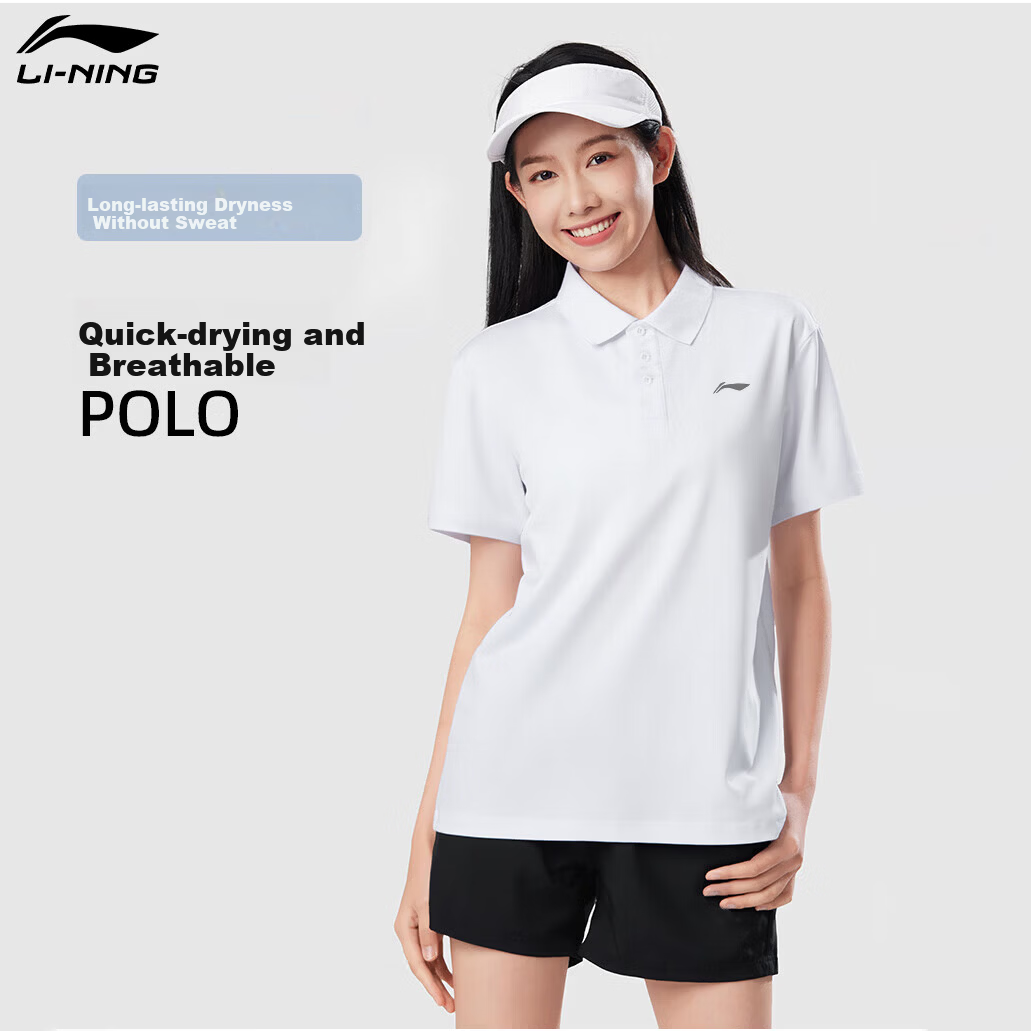 LI-NING Women's Summer Sports T-Shirt Fashion Casual Breathable Comfortable Polo Collar Short Sleeve Top
