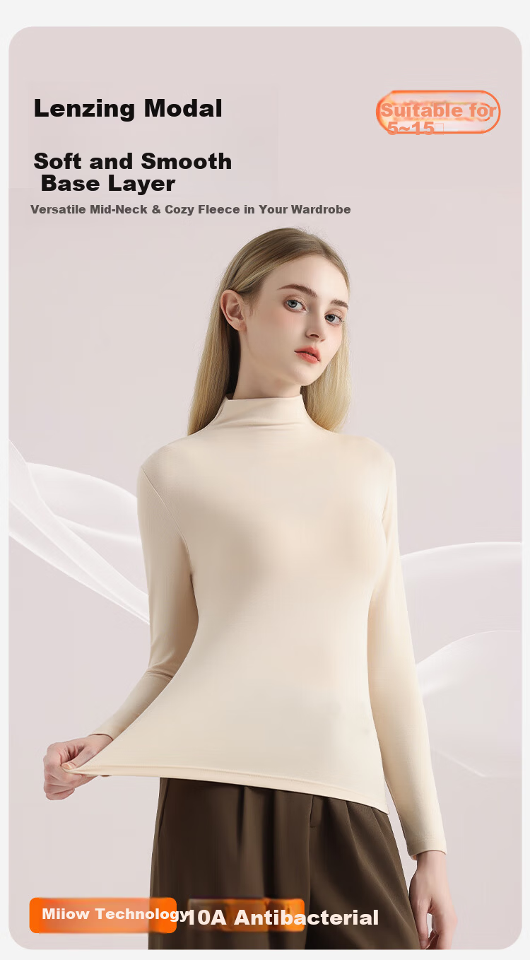 Miiow Modal Women's Slim Fit Semi-High Neck Stretchy Long Sleeve Base Layer Top Nude Feel 1