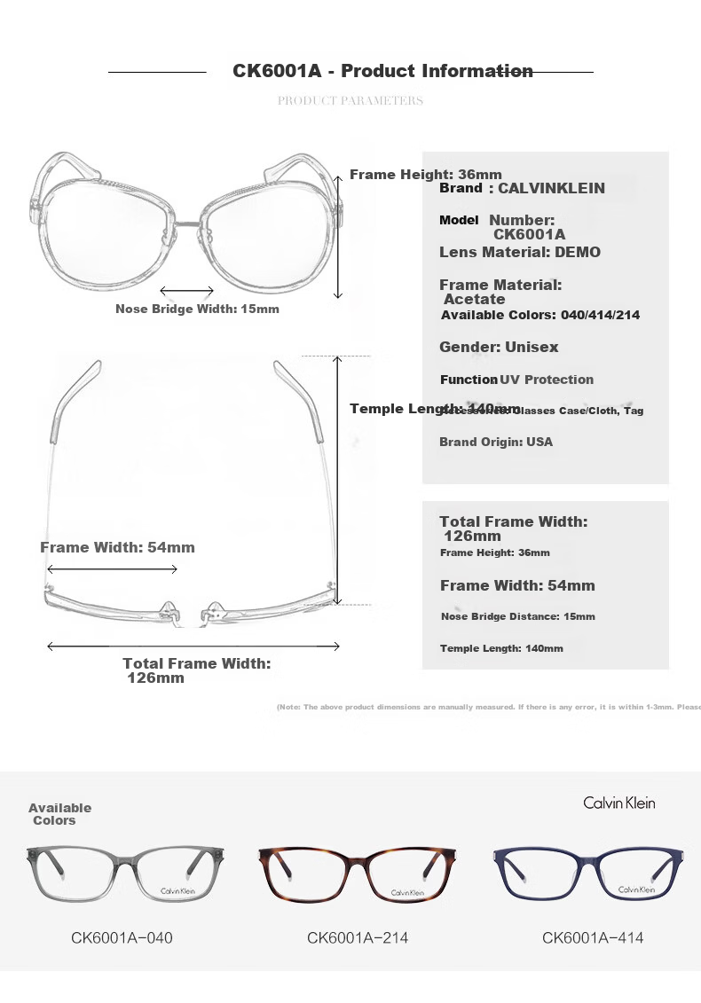 Calvin Klein Optical Eyeglass Frame CK6001A Business Commuter Casual Versatile Prescription Glasses 4