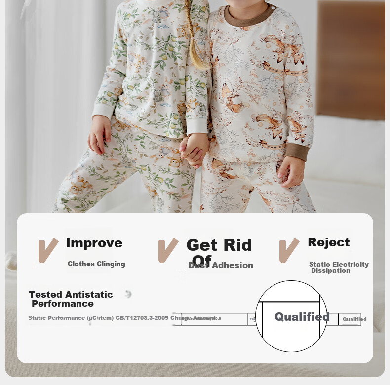 OUYUN Baby Kids Pajamas Boys Girls Spring Autumn Homewear Warm Thermal Underwear Set Moonlight Riddle 150 13