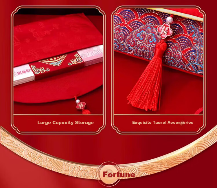 Congpai Peace and Happiness 10,000 Yuan Fabric Envelope Red Packet Bag Wedding Birthday Housewarming Opening School Promotion Red Envelope Ang Pow 6
