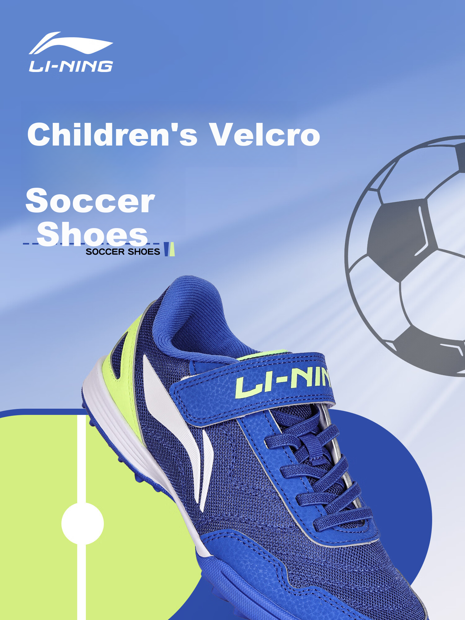 Li-Ning Kids Soccer Shoes TF Turf Studs for Elementary Students 6-12 Years Old, Breathable Mesh, Magic Tape, No Laces, Professional Football Shoes Size 39 3