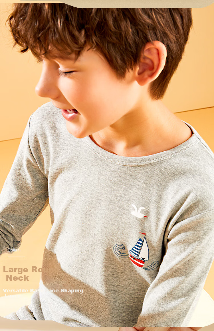 Hodohome Kids Pure Cotton Printed Class A Autumn Clothes and Pants Boys Thin Warm Underwear Set Large Children Cotton Sweater 140 5