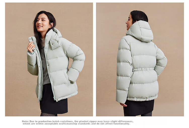 Bosideng Women's Winter Down Jacket Slim Fit Short Casual Thickened Removable Hood Stand Collar Versatile Coat 25