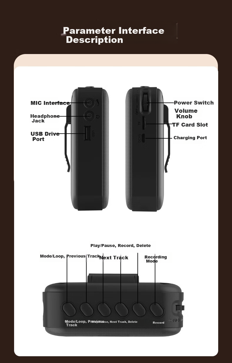 Jinzheng K10 Mini Bee Amplifier Teacher Teaching Dedicated Anti-Howling Wireless Lapel Microphone High Power Tour Guide Outdoor Portable Speaker Bluetooth Speaker Black 12