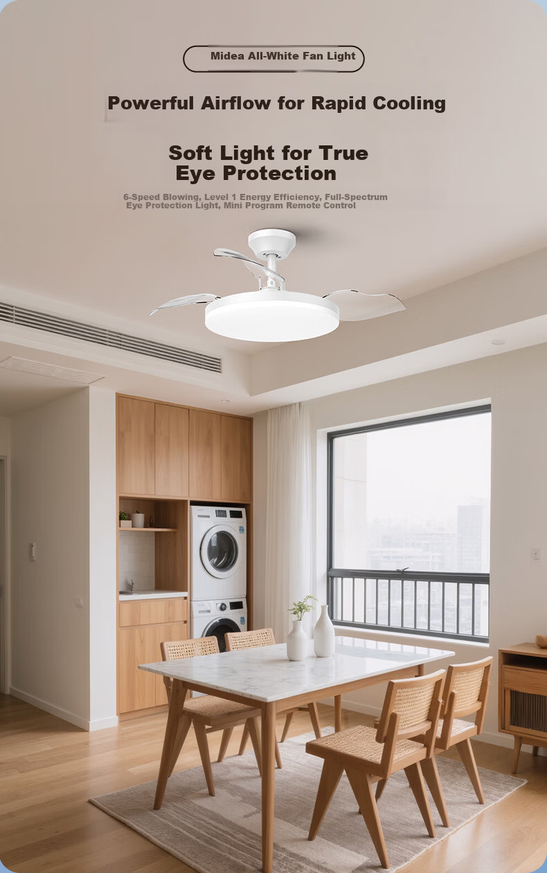 Midea Fan Light Integrated LED, 36-Inch Full Spectrum White Light, 6-Speed Adjustable Wind, Dining Room Ceiling Fan Light, Eye Protection Lamp Fixture 1