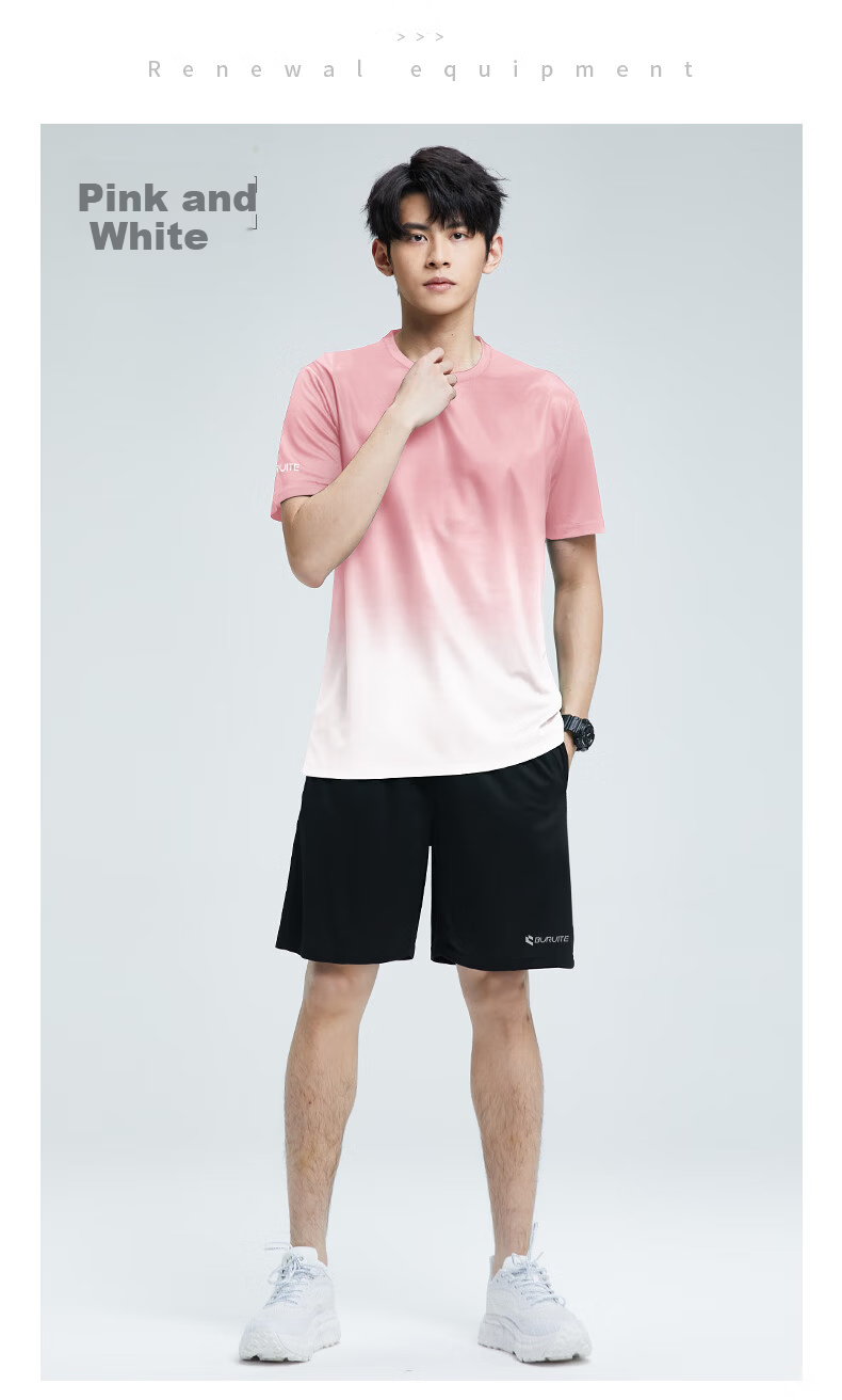 BURUITE Men's Summer Sports Set Short Sleeve Shorts Ice Silk Quick-Dry T-Shirt Athletics Training Fitness Running Basketball Badminton Apparel 4