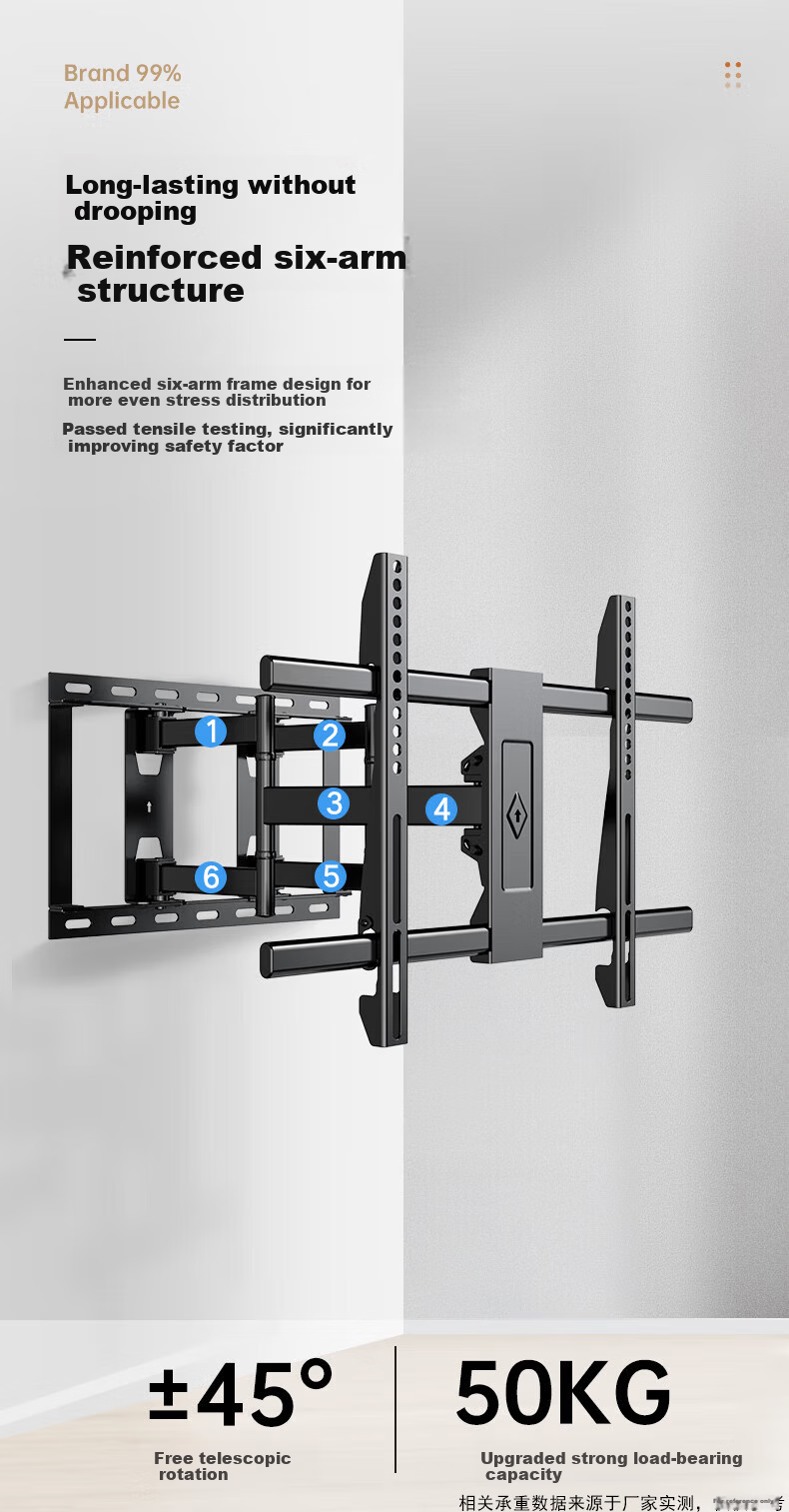 Behind the Scenes Hero TV Mount 32-80 Inch Telescopic Rotating Wall Bracket Compatible with Hisense TCL Thunderbird Xiaomi and More 6