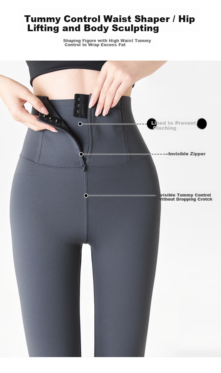 LangSha Women's Winter Fleece-Lined High-Waist Slimming Sharkskin Yoga Leggings with Zipper and Thickened Lamb Wool Thermal Pants 4