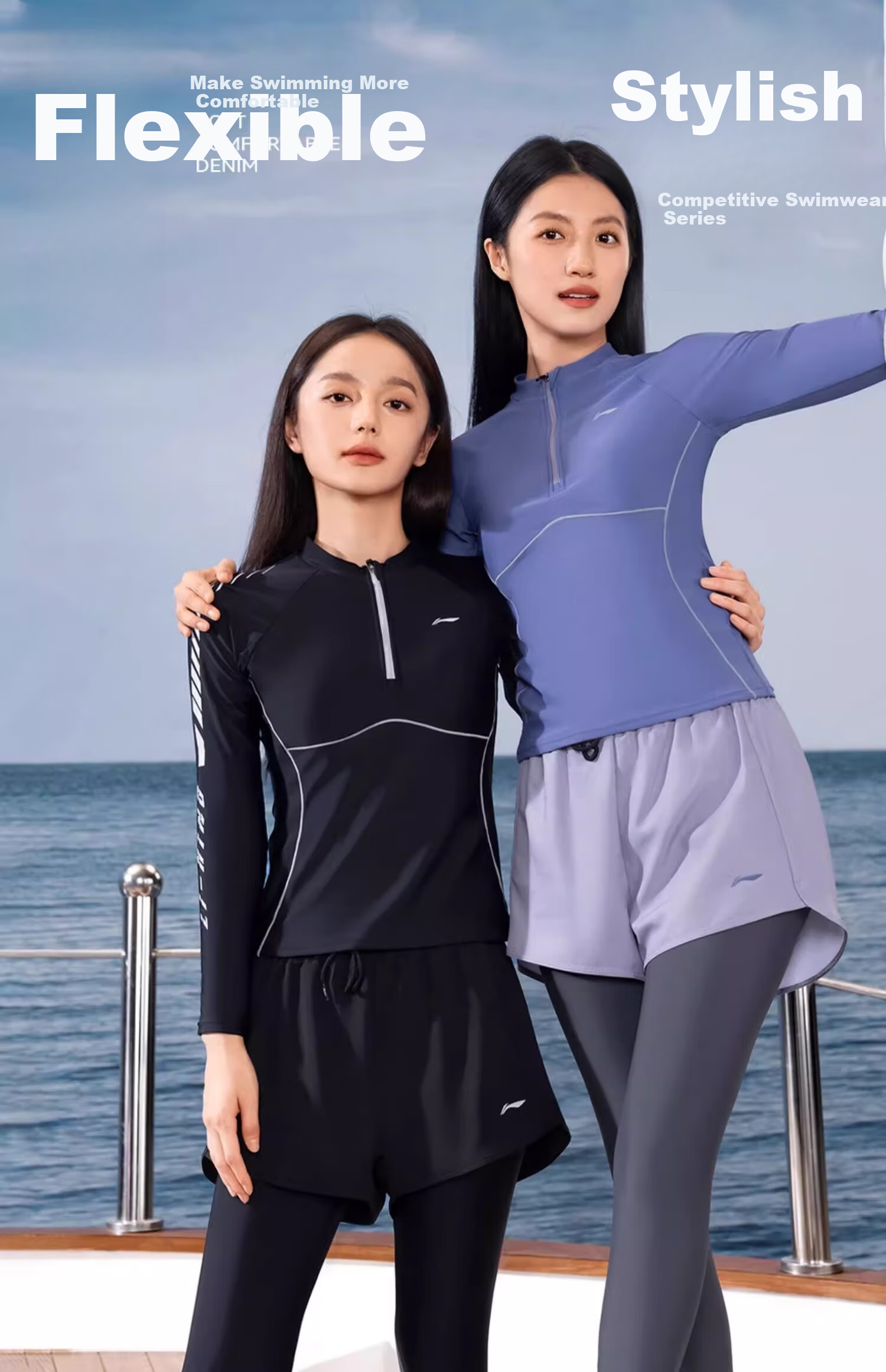 Li-Ning Snorkeling Jellyfish Suit Surfing Gear UV Protection Two-Piece Women's Long Sleeve Long Pants Quick-Dry Plus Size Swimsuit 3