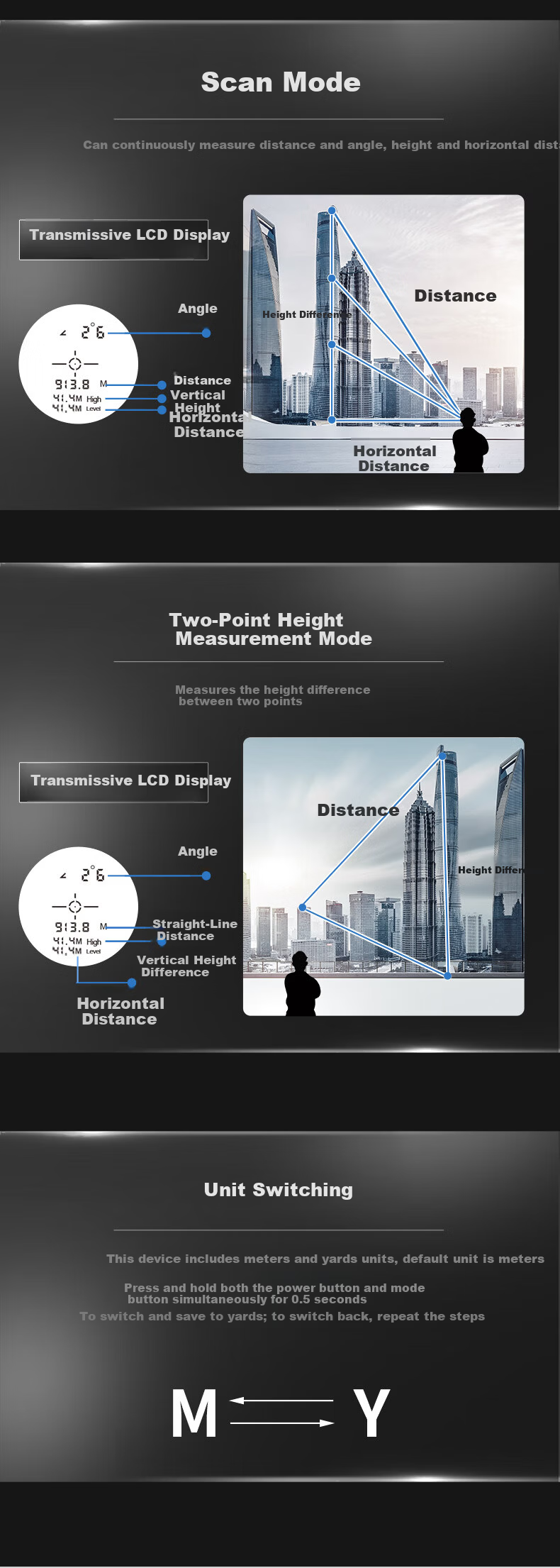 Nohawk Laser Rangefinder Telescope High-Precision Measuring Device Home Use 800m Distance/Height/Angle/Scanning 11