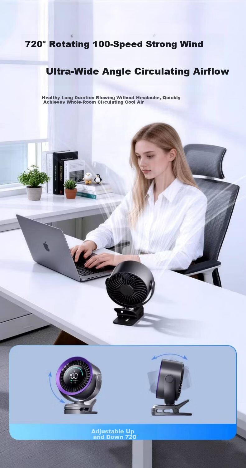 AUX Heavy-Duty New Desktop Cooling Small Portable Electric Fan Silent Digital Display Desktop Air Conditioner Circulation Fan Office Student Dormitory Long Battery Life USB Charging 7
