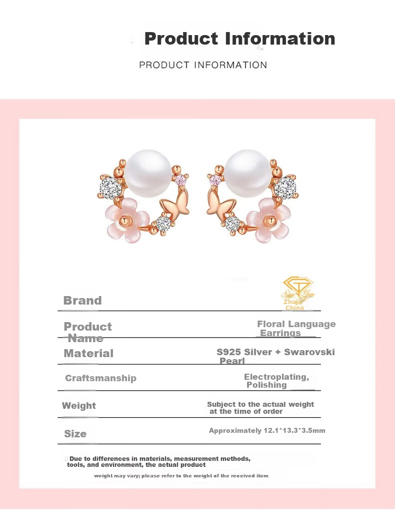 China Jewelry Silver Floral Language Pearl Stud Earrings for Women Wedding Anniversary Earrings Fresh Mother's Day Birthday Gift for Girlfriend 5