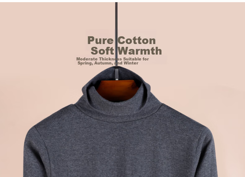 Seven Wolves 100% Cotton High Neck Autumn Winter Men's Thermal Shirt Windproof Neck Protection Pure Cotton Base Layer 6