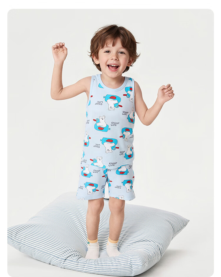 Balabala Baby Vest Set Summer Air-Conditioned Clothing Children's Pajamas Toddler Boys Homewear Comfortable Sleeveless 17