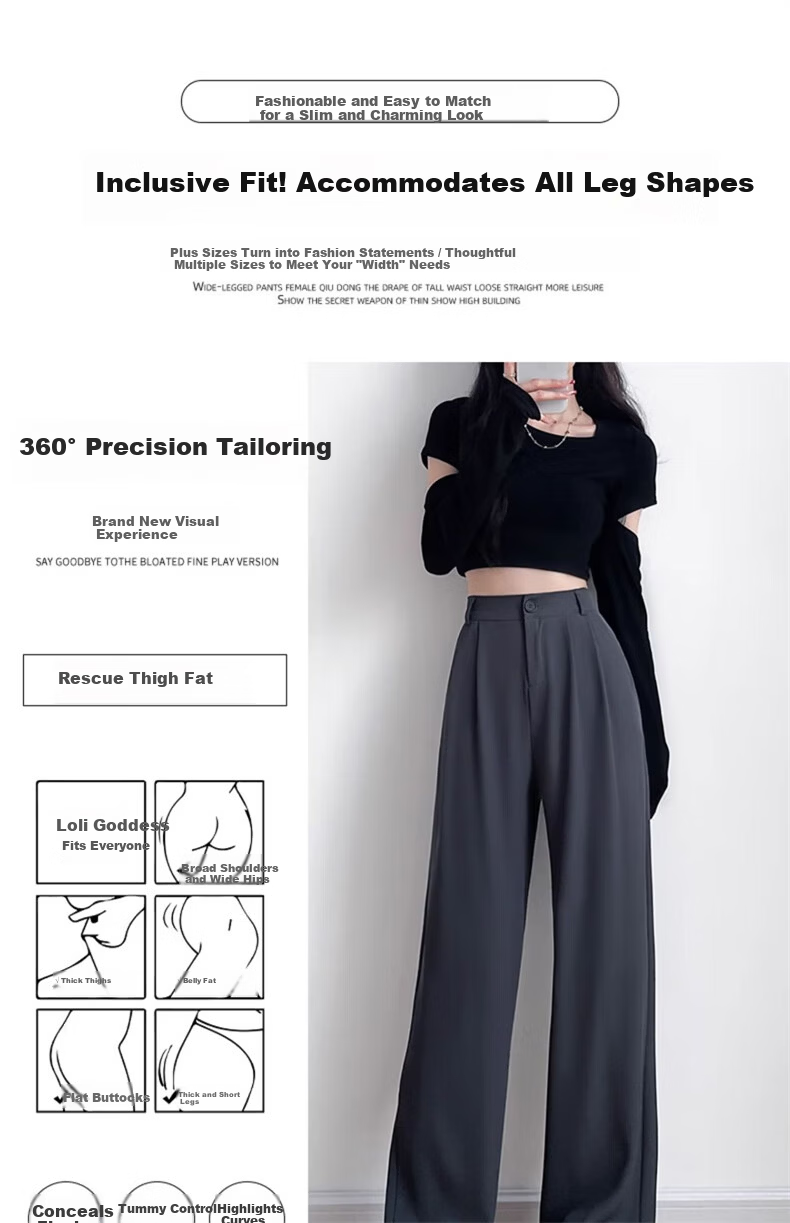 Langsha Women's Suit Pants 2026 New High-Waist Straight-Leg Slim Fit Lightweight Wide-Leg Trousers for Office Commuting 15