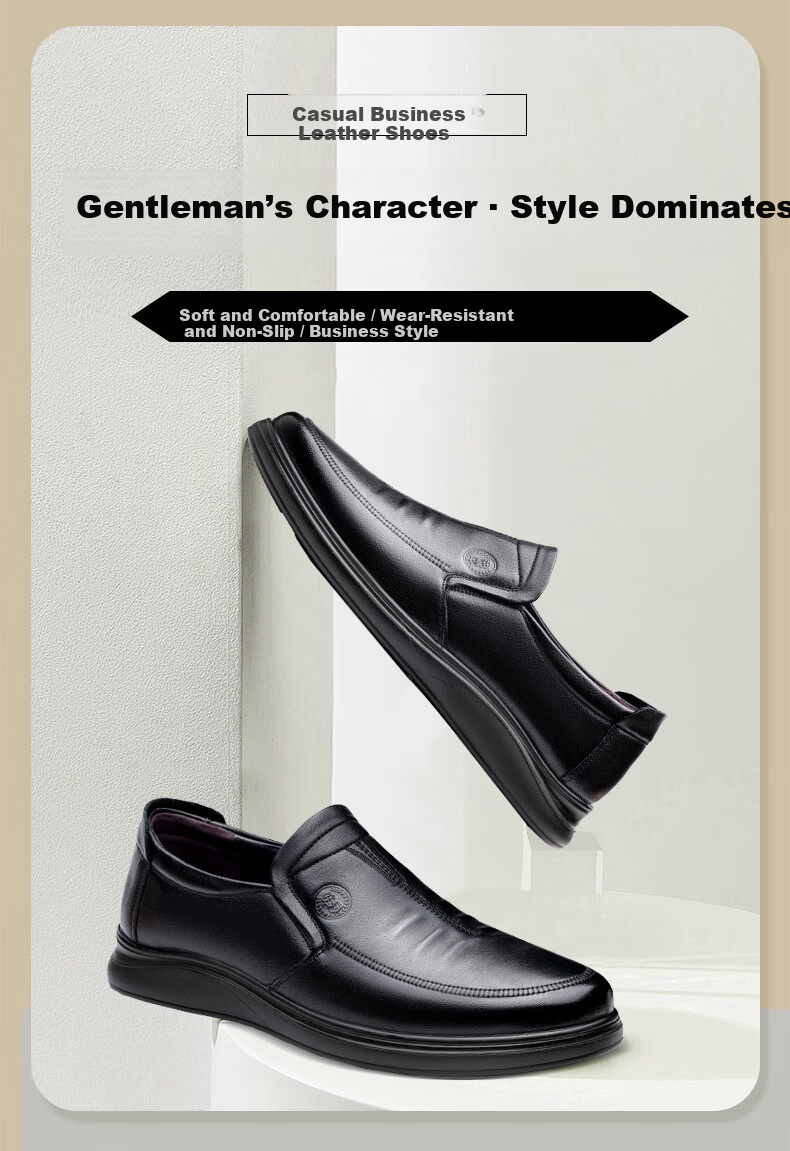 LAORENTOU Men's Genuine Leather Casual Shoes First Layer Cowhide Breathable Soft Sole Non-slip Dad Shoes TLA212 Black Size 40 1