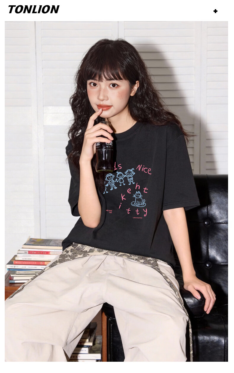 TonLion Women's Short Sleeve T-Shirt Summer Cotton Simple Korean Style Trendy Casual Loose Fit Basic Round Neck Tee 15