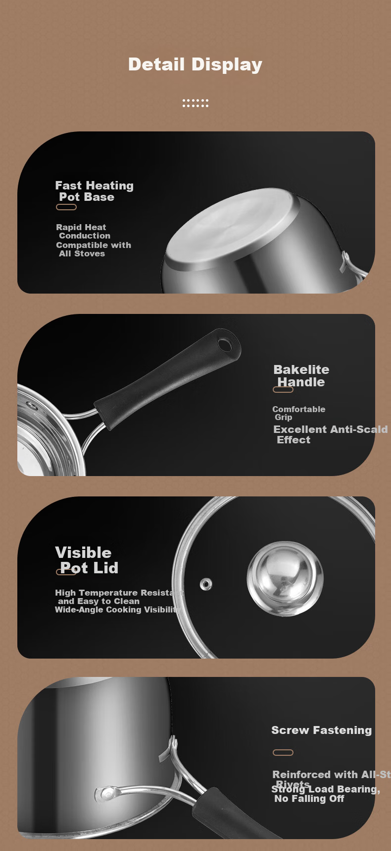 BSITN 20cm Stainless Steel Milk Pot with Steamer Thickened Small Soup Pot Non-Coated Milk Heating Pot Gas Stove Compatible 3618 10