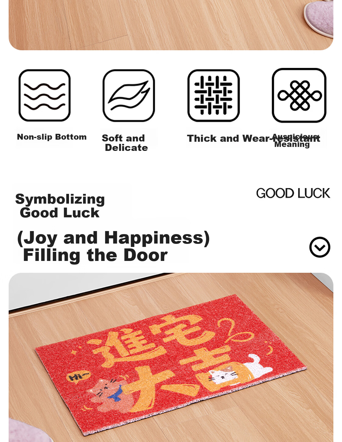 MINISO Geely Fortune Welcome Coir Door Mat Non-Slip Dirt-Resistant Home Entrance Rug Congratulations and Prosperity 2
