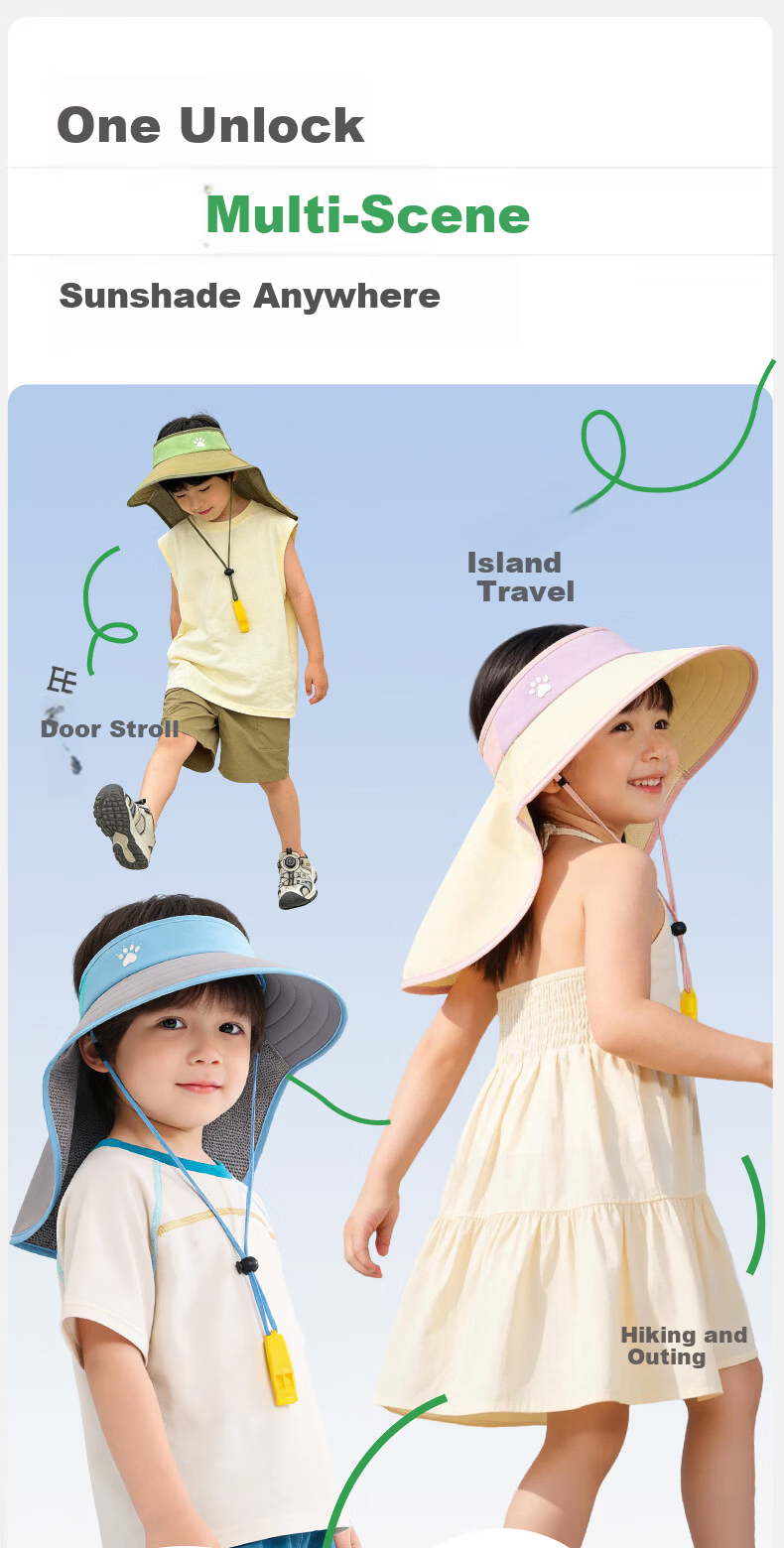 KELME Kids Sun Protection Hat Wide Brim Unisex Children 3-15 Years Open Top Cape Beach Sun Hat 11