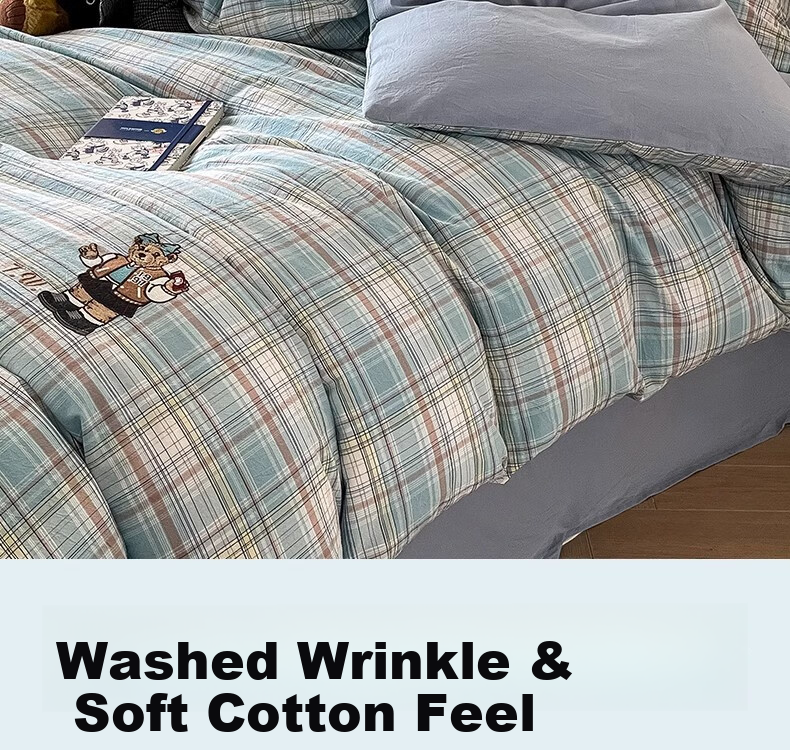 Teenie Weenie Cotton Bedding Set, Pure Cotton Class A 100% Cotton Washed Bed Sheet, 1.8m Double Bed Duvet Cover, Casual College Style 11