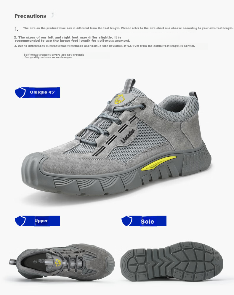 BlueOwl Shield Men's Summer Breathable Lightweight Anti-Smash Steel Toe Anti-Puncture Comfortable Non-Slip Work Shoes D0266FN-1 Size 38 13