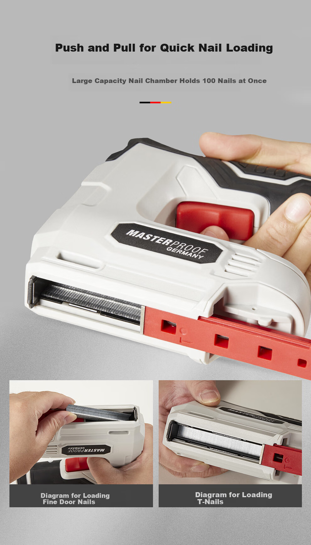 MASTERPROOF Electric Nail Gun Dual-Use Electric Woodworking Nailer Frame Sofa Nail Remover Kit with 6000 Nails 9