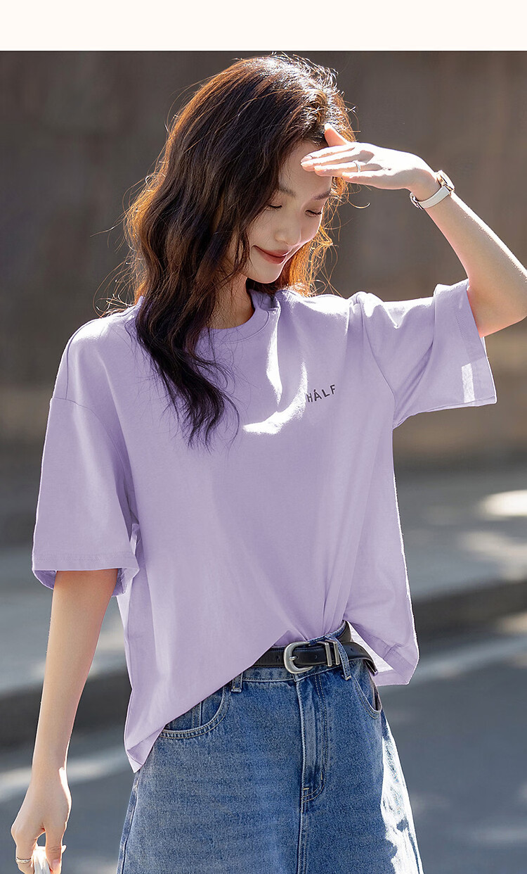 Demana [Comfort 180G Pure Cotton] Summer Simple Style Letter Print Loose Fit Women's 5-Sleeve T-Shirt 39