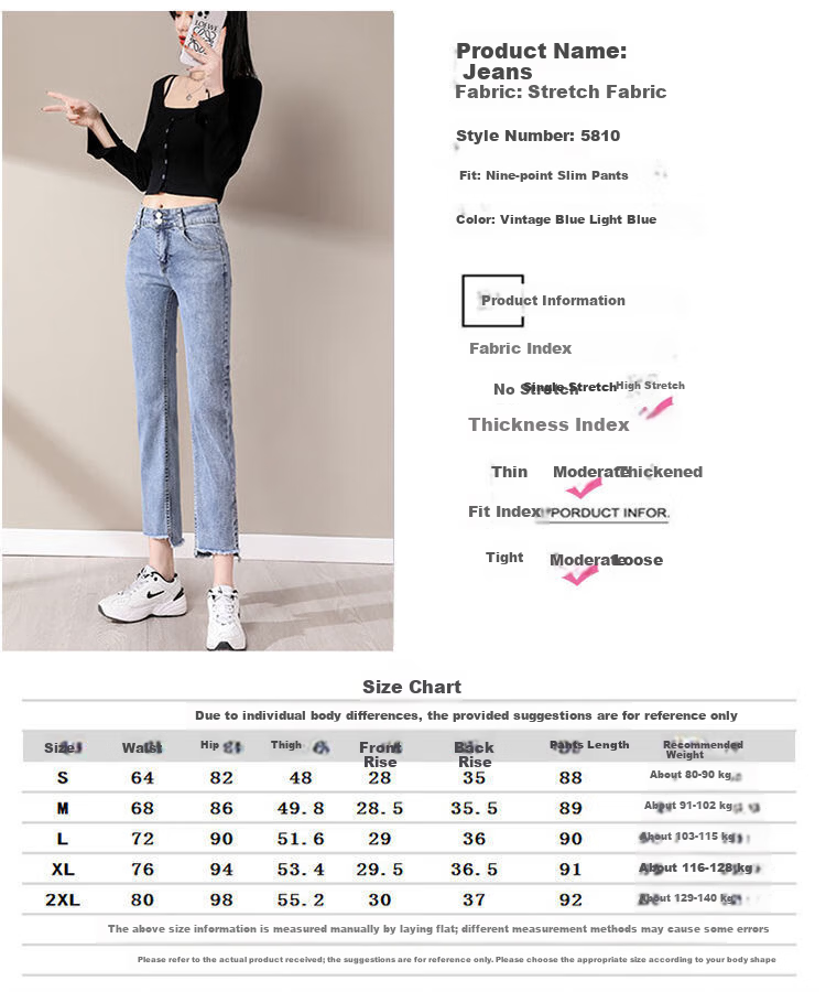 Pierre Cardin Women's High-Waist Stretch Light Blue Cropped Slim Fit Jeans with Slit, Summer, Size L 4
