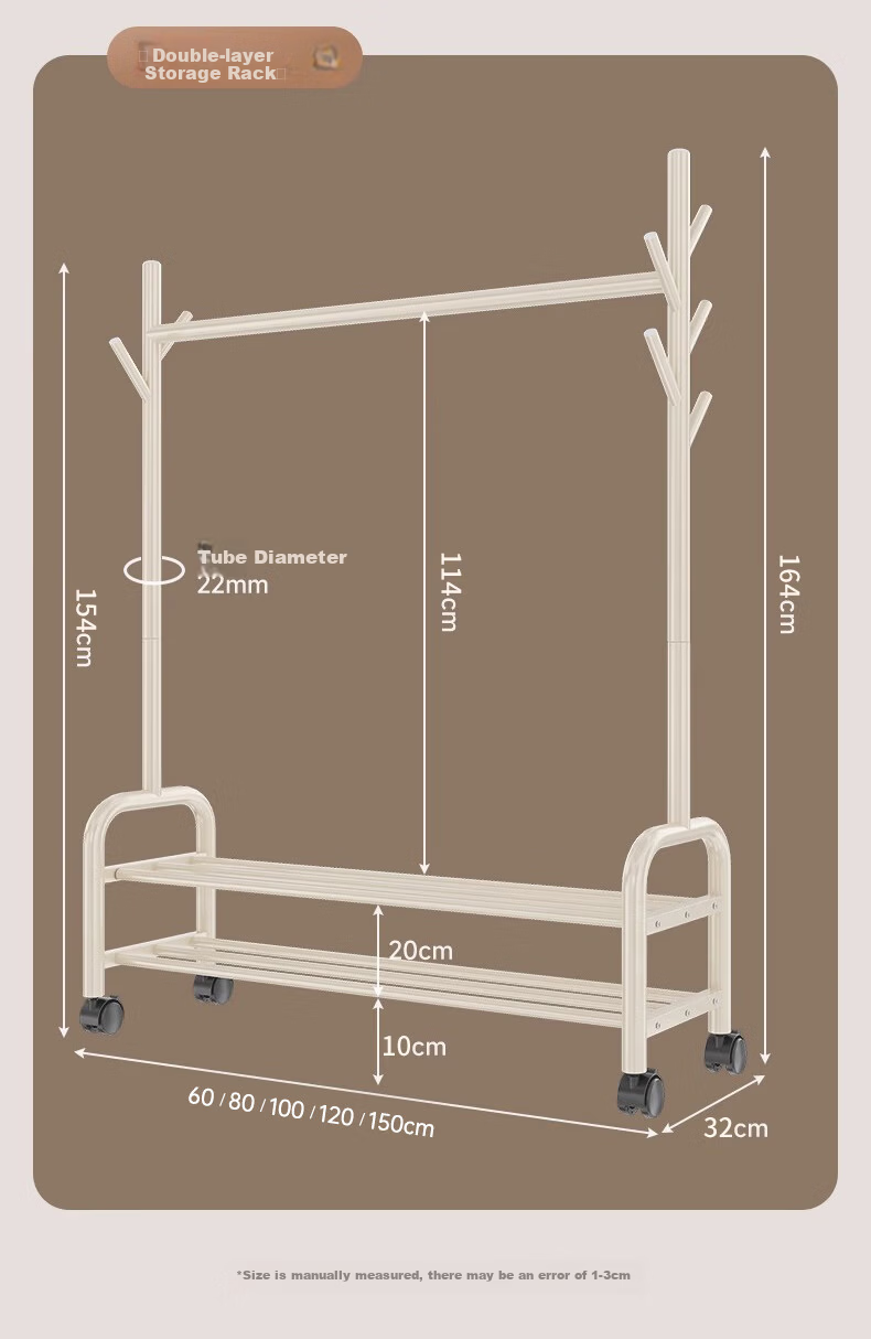 Quanpinwu Floor-Standing Clothes Rack, Bedroom Home Indoor Movable Drying Rack, Storage Hanger, Coat And Hat Stand, Single 150cm 21