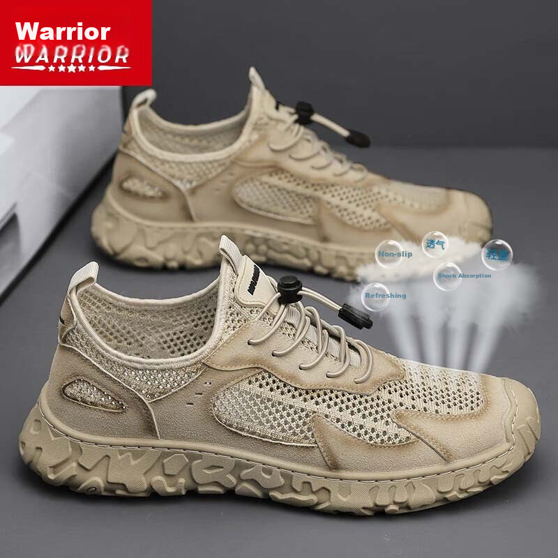Warrior Men's Summer Breathable Shoes Men's Beach Shoes Men's Closed-Toe Sandals 2929C Beige Size 39