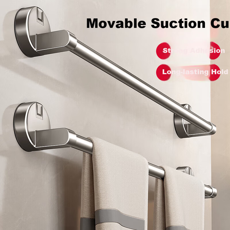 Baihan Suction Cup Towel Rack No Drilling Bathroom Storage Rack Wall-Mounted Towel Bar Toilet Bath Towel Organizer