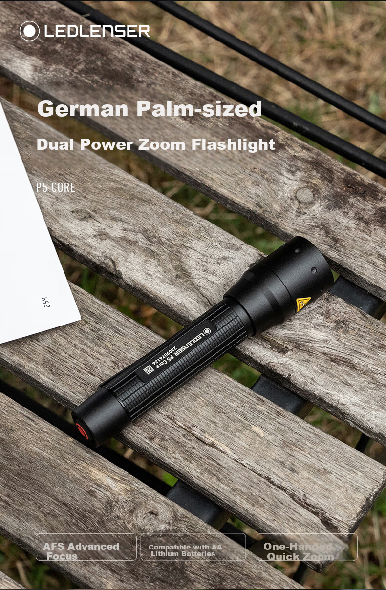 LED LENSER P5 Waterproof Zoomable High-Power Flashlight EDC Portable Outdoor Lighting with AA Battery Quick Focus 1