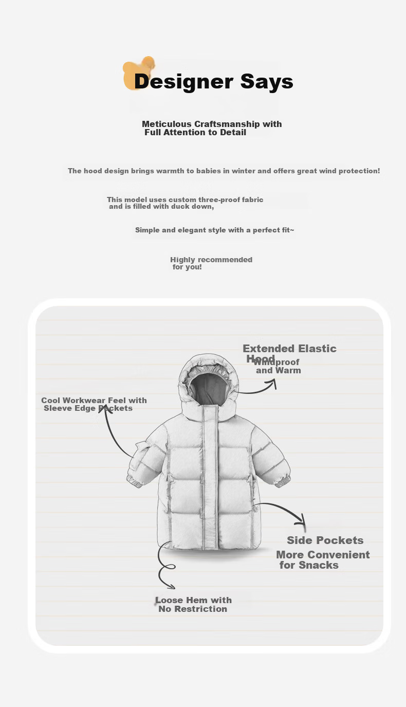 Ciciibear Baby down Jacket, Long Winter Coat for Boys, Warm Outerwear, Triple Protection, Heat Retention, Children's Thickened And Extended Winter Clothing 2
