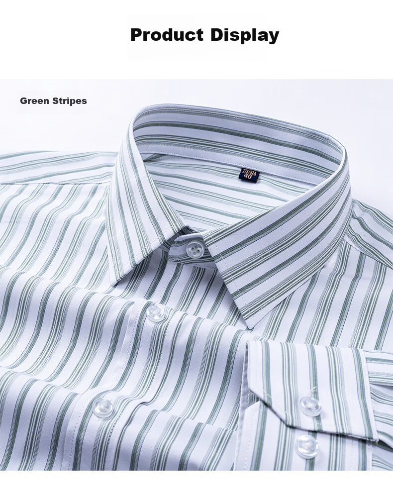 FIRS Men's Long Sleeve Business Casual Striped Shirt with Linen and Modal, Green Stripes, Size 42 9