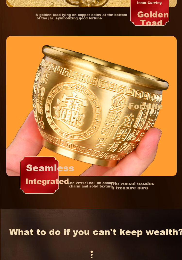 Bin Yue Brass Baifu Jar Brass Rice Jar Refrigerator Ornament Copper Treasure Basin Money Saving Jar Wealth Accumulation Jar Copper Fortune Ornament 8