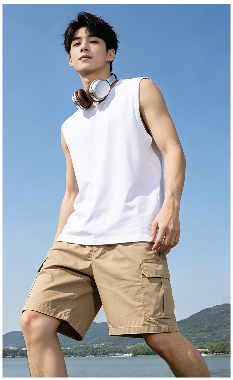 Nanjiren Men's Pure Cotton Vest Summer Outdoor Sports Casual Loose Simple Trendy Sleeveless T-Shirt 8
