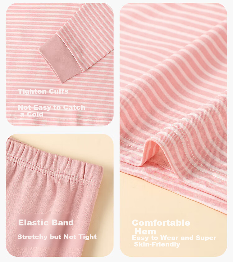 Hodo Girls' 100% Cotton Autumn Thermal Underwear Set, Comfortable, Skin-Friendly, Antibacterial, Mite-Resistant, Class A, Mid-to-Large Kids 6