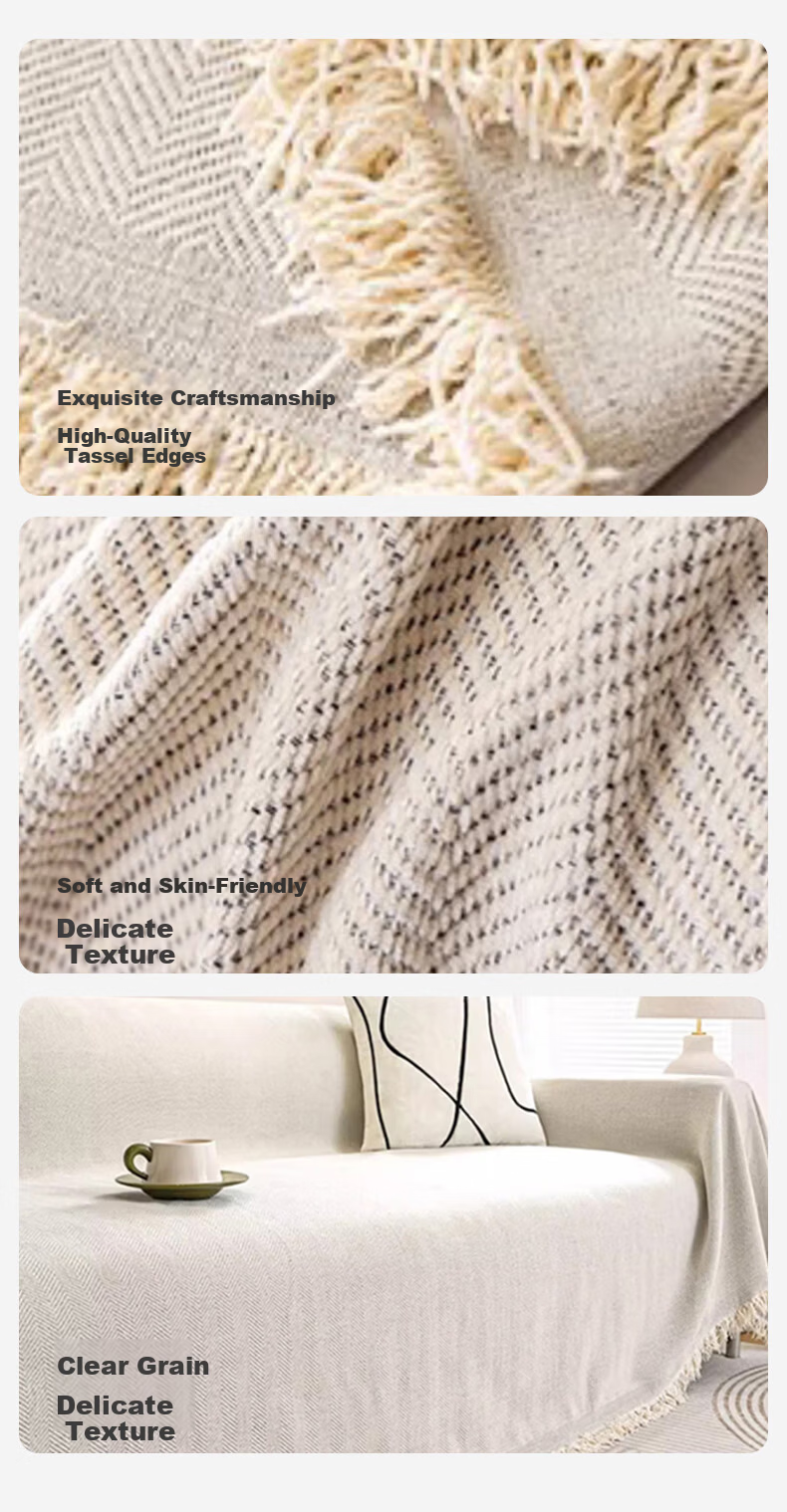 MUJI Sofa Cover Full Coverage Four Seasons Non-Slip Sofa Slipcover 180x420cm Herringbone Beige 6