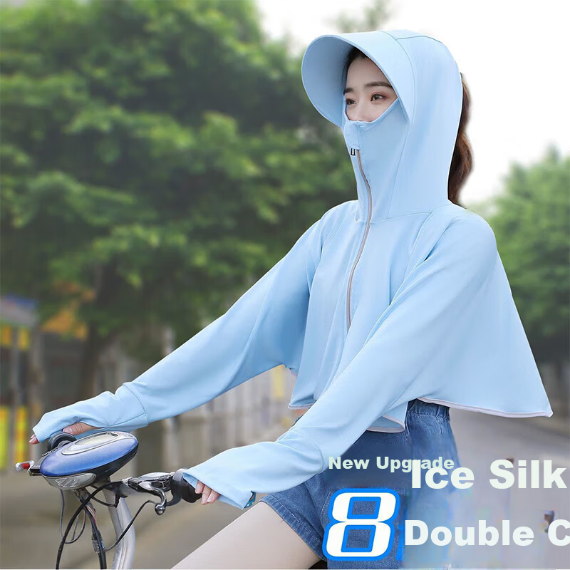 Mowheel Women's Summer Sun Protection Jacket Outdoor Breathable Ice Silk Sunblock Cycling Lightweight Long Sleeve Shawl Cape Blue