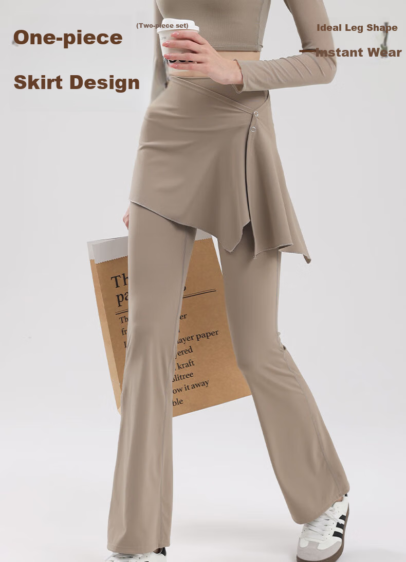 XUEXIMAN Two-Piece Set, Skirt And Yoga Pants for Women, Spring And Autumn New Style, Butt-Lifting Pilates Training Sports, Slightly Flared Wide-Leg Fitness Pants 1