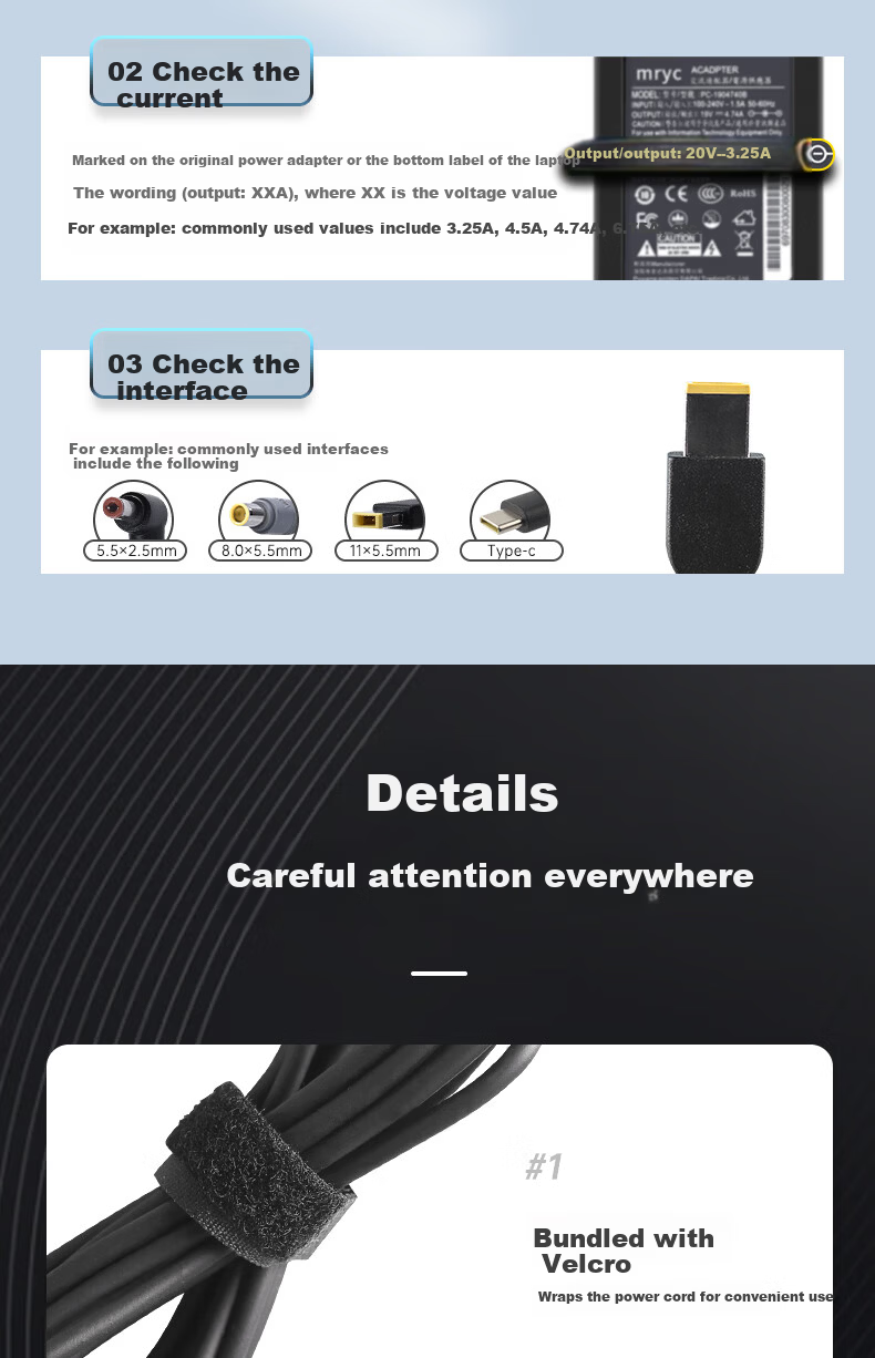 Mryc Lenovo Laptop Charger for Legion Y7000P R720 Black, T470p Xiaoxin, 20V11.5A 230W Square Port Computer Power Adapter Charging Cable 7