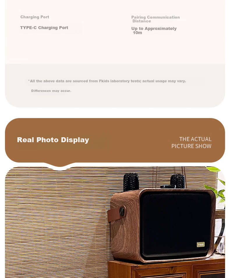 IKF M1 Wireless Karaoke Microphone Speaker All-in-One Home KTV Outdoor Bluetooth Speaker Wood Grain Brown 24