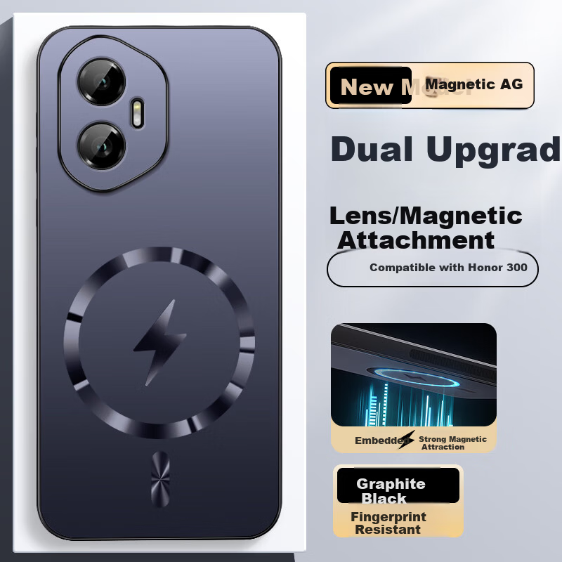 Bashidai Magnetic Matte Full-Coverage Shockproof Cooling Case for Honor 300, Luxury Lightweight Graphite Black Phone Cover for Men and Women