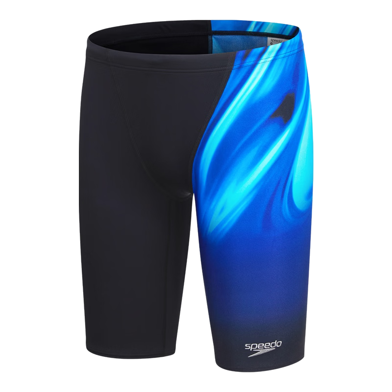 Speedo Men's Swim Shorts Swim Active Series Professional Training Quick-Dry Chlorine-Resistant Knee-Length Swim Trunks Black/Light Blue 32