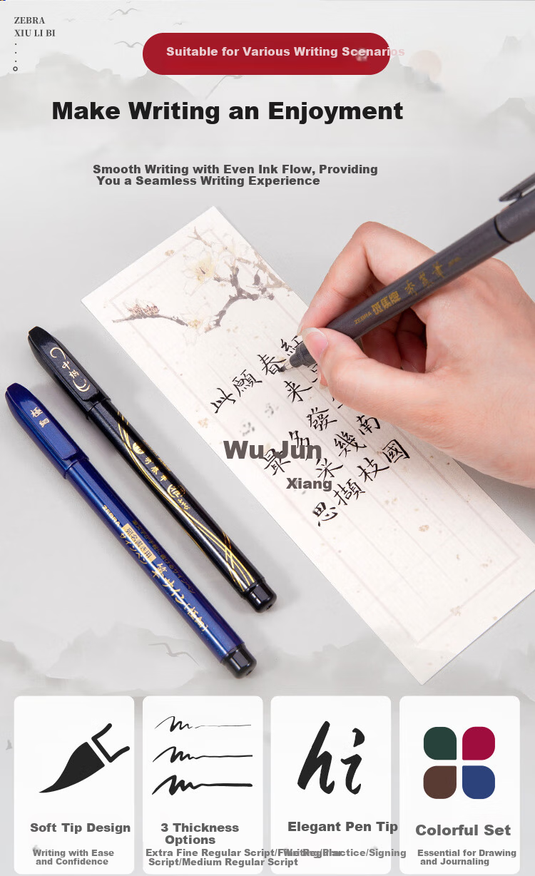 ZEBRA WF1 Silver Gray Student Calligraphy Brush Pen Small Regular Script 10pcs/Bag 2