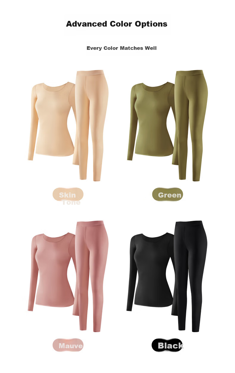 LangSha Women's Autumn Thermal Underwear Set Thin Knit Top and Bottom 10A Antibacterial Warm Base Layer Skin-Friendly Undershirt 16